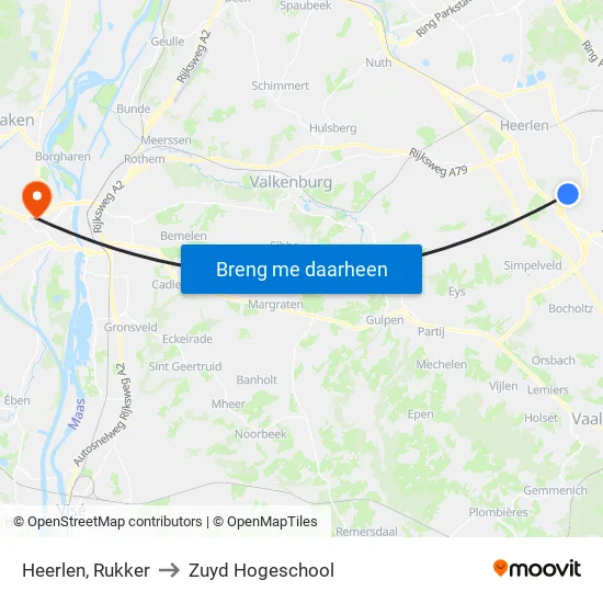 Heerlen, Rukker to Zuyd Hogeschool map