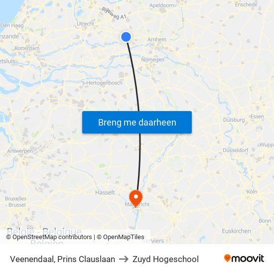 Veenendaal, Prins Clauslaan to Zuyd Hogeschool map