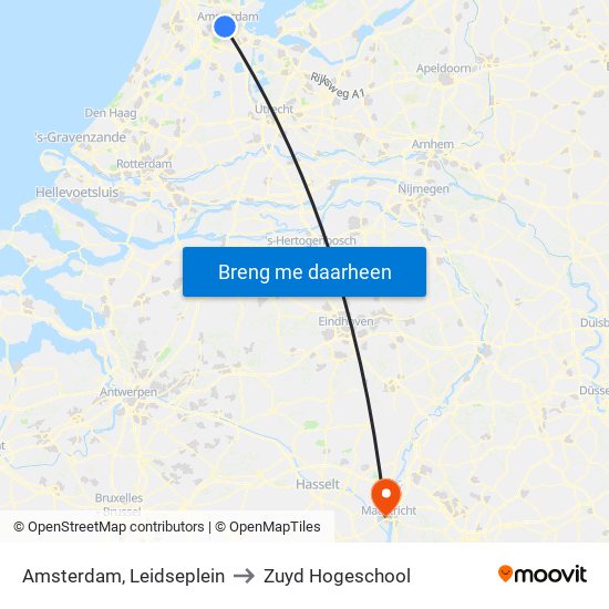 Amsterdam, Leidseplein to Zuyd Hogeschool map