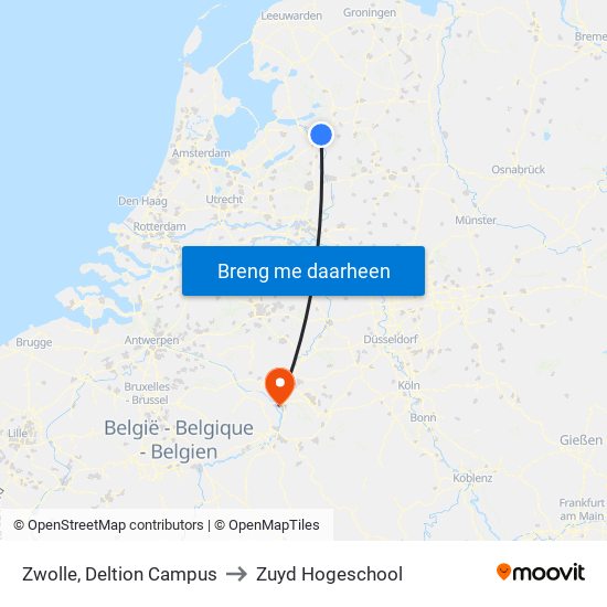 Zwolle, Deltion Campus to Zuyd Hogeschool map