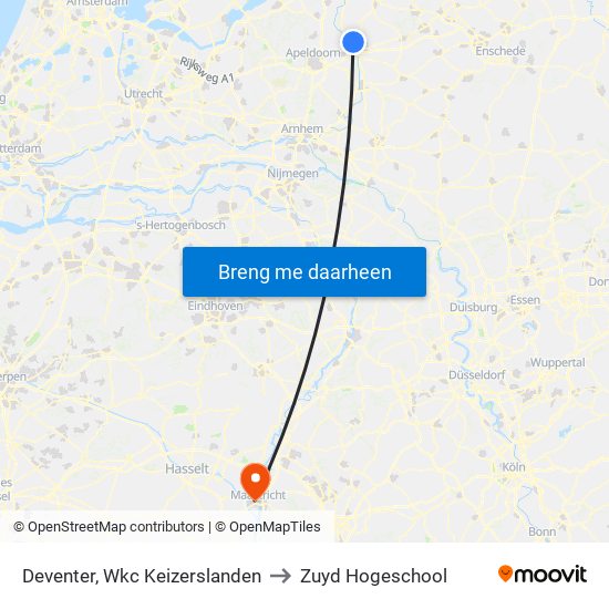 Deventer, Wkc Keizerslanden to Zuyd Hogeschool map