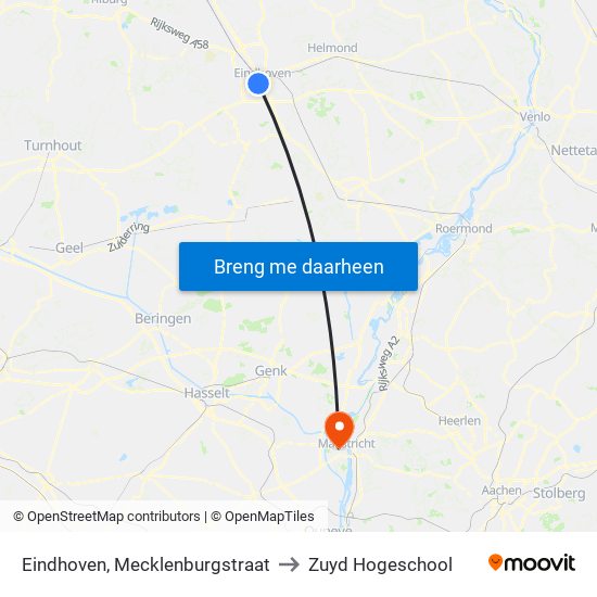 Eindhoven, Mecklenburgstraat to Zuyd Hogeschool map