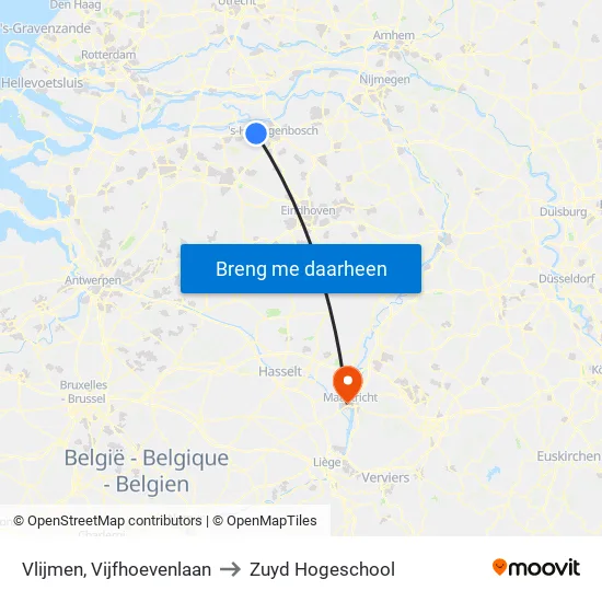 Vlijmen, Vijfhoevenlaan to Zuyd Hogeschool map