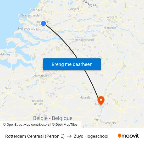 Rotterdam Centraal (Perron E) to Zuyd Hogeschool map