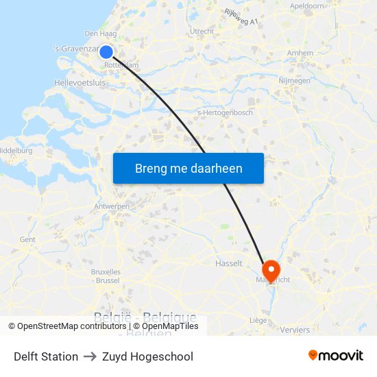 Delft Station to Zuyd Hogeschool map