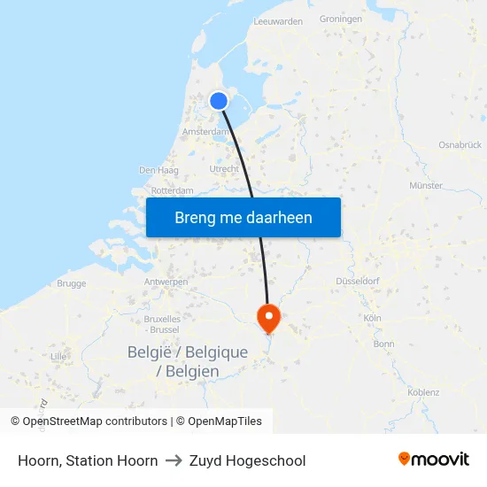 Hoorn, Station Hoorn to Zuyd Hogeschool map