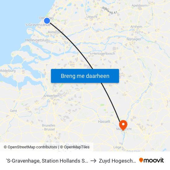 'S-Gravenhage, Station Hollands Spoor to Zuyd Hogeschool map