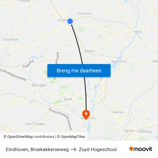 Eindhoven, Broekakkerseweg to Zuyd Hogeschool map