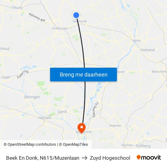 Beek En Donk, N615/Muzenlaan to Zuyd Hogeschool map