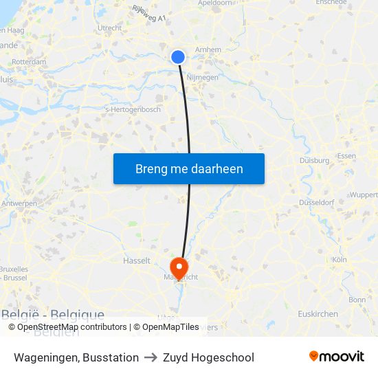 Wageningen, Busstation to Zuyd Hogeschool map