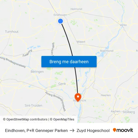 Eindhoven, P+R Genneper Parken to Zuyd Hogeschool map
