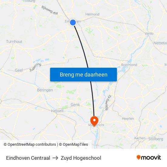 Eindhoven Centraal to Zuyd Hogeschool map