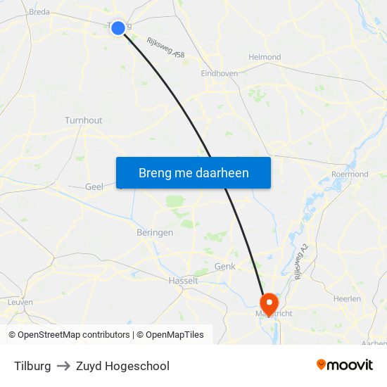 Tilburg to Zuyd Hogeschool map