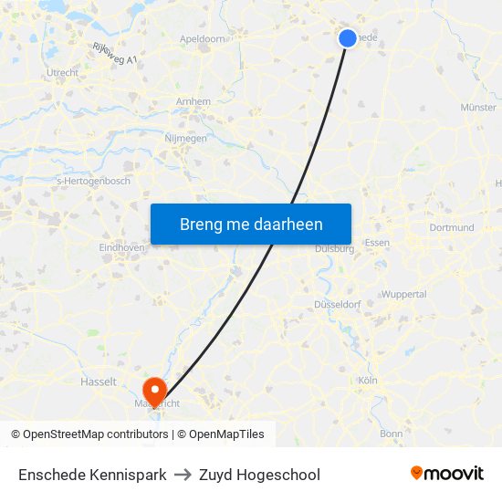 Enschede Kennispark to Zuyd Hogeschool map
