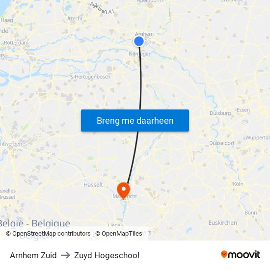 Arnhem Zuid to Zuyd Hogeschool map