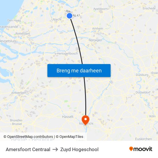Amersfoort Centraal to Zuyd Hogeschool map