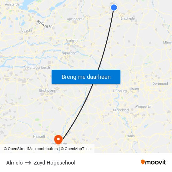 Almelo to Zuyd Hogeschool map