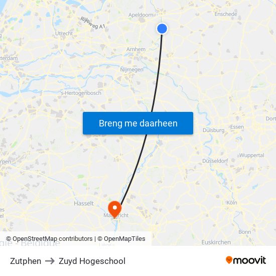 Zutphen to Zuyd Hogeschool map
