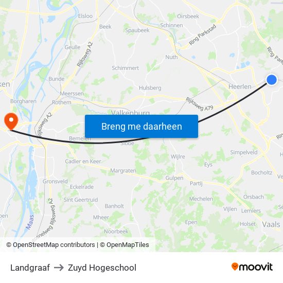 Landgraaf to Zuyd Hogeschool map