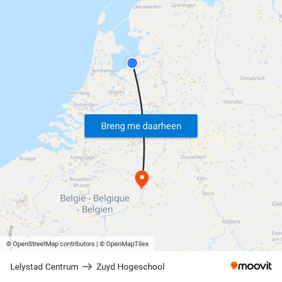 Lelystad Centrum to Zuyd Hogeschool map