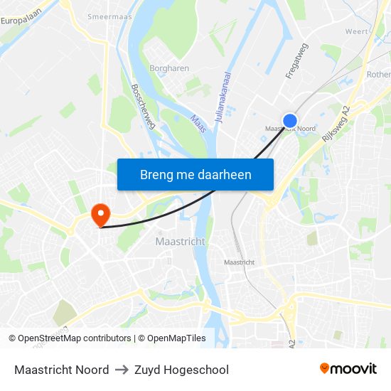Maastricht Noord to Zuyd Hogeschool map