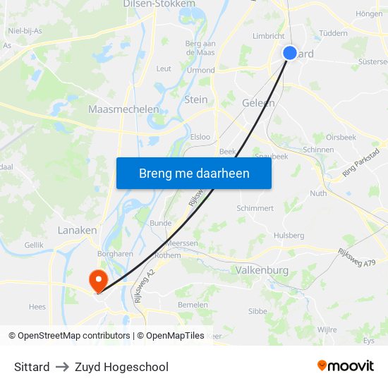 Sittard to Zuyd Hogeschool map