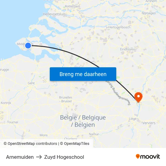 Arnemuiden to Zuyd Hogeschool map