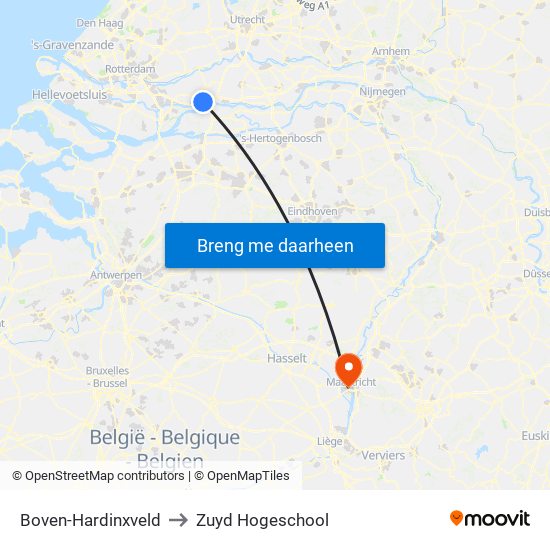 Boven-Hardinxveld to Zuyd Hogeschool map