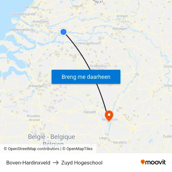 Boven-Hardinxveld to Zuyd Hogeschool map