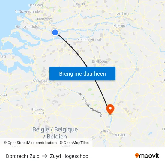 Dordrecht Zuid to Zuyd Hogeschool map