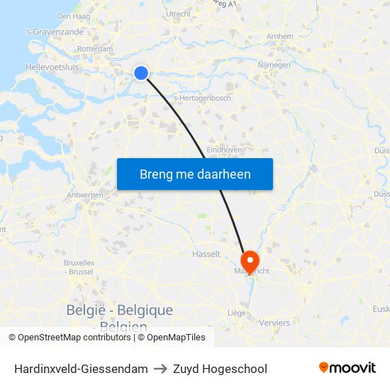 Hardinxveld-Giessendam to Zuyd Hogeschool map