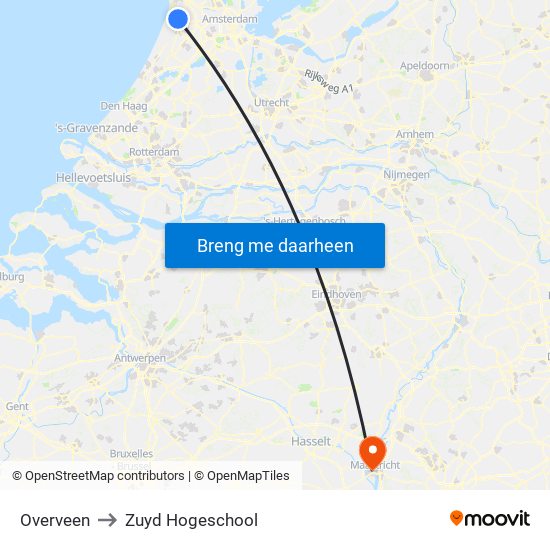 Overveen to Zuyd Hogeschool map