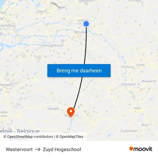 Westervoort to Zuyd Hogeschool map