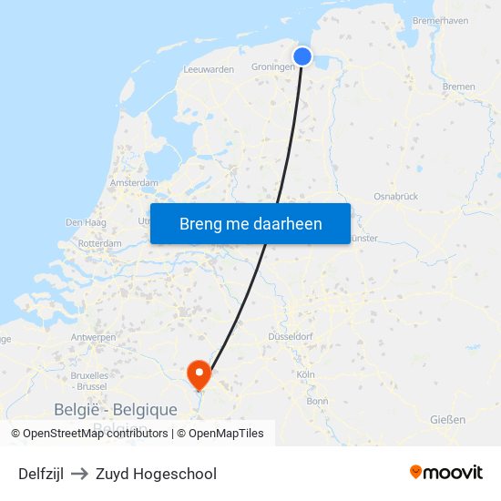 Delfzijl to Zuyd Hogeschool map