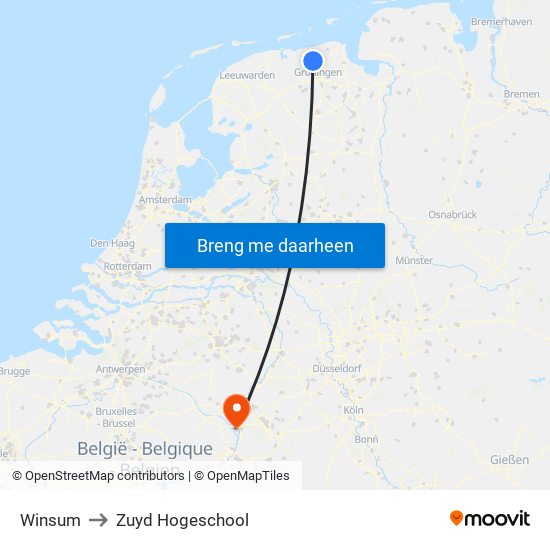 Winsum to Zuyd Hogeschool map