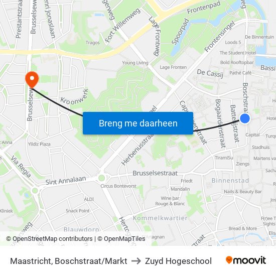 Maastricht, Boschstraat/Markt to Zuyd Hogeschool map