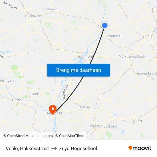 Venlo, Hakkesstraat to Zuyd Hogeschool map