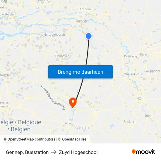 Gennep, Busstation to Zuyd Hogeschool map