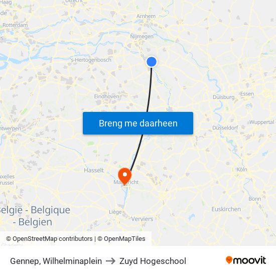 Gennep, Wilhelminaplein to Zuyd Hogeschool map