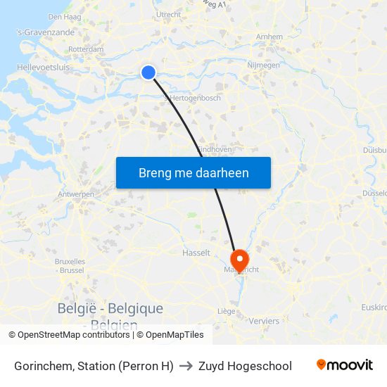 Gorinchem, Station (Perron H) to Zuyd Hogeschool map