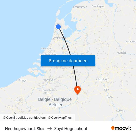 Heerhugowaard, Sluis to Zuyd Hogeschool map