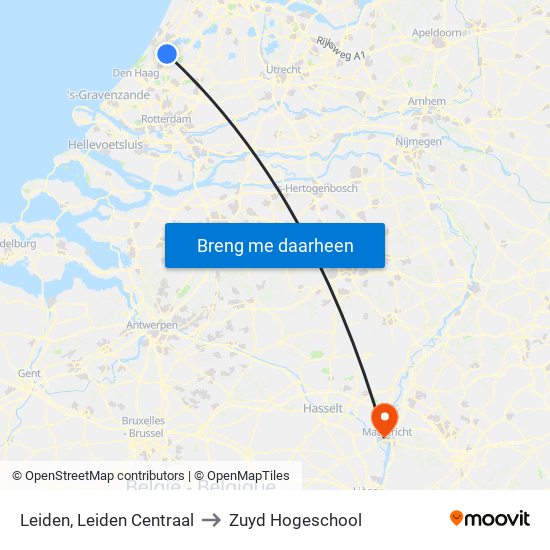 Leiden, Leiden Centraal to Zuyd Hogeschool map