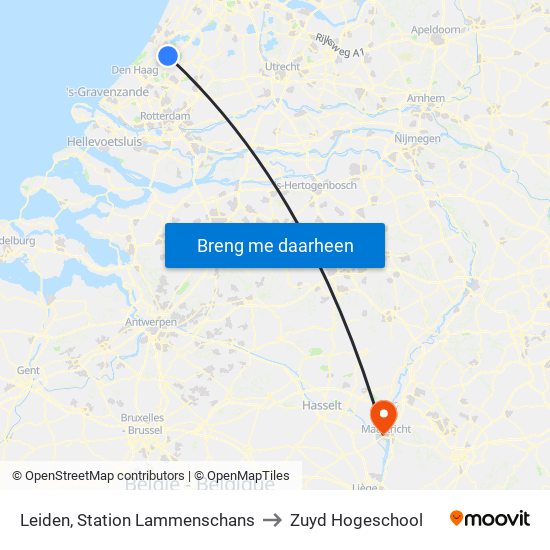 Leiden, Station Lammenschans to Zuyd Hogeschool map