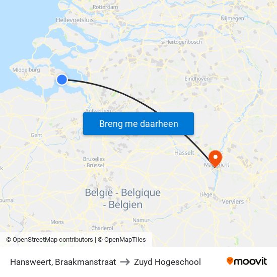 Hansweert, Braakmanstraat to Zuyd Hogeschool map