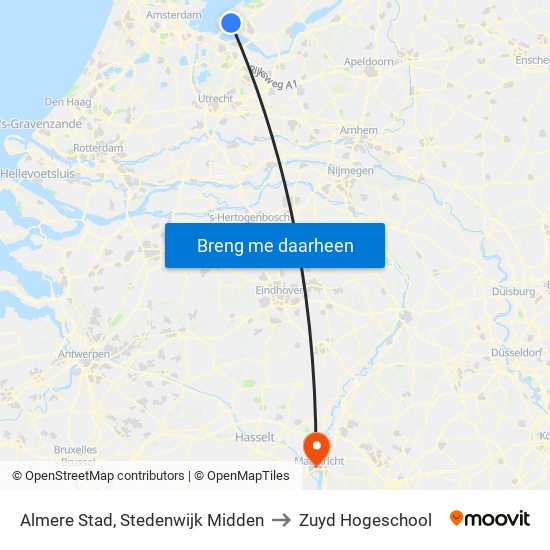 Almere Stad, Stedenwijk Midden to Zuyd Hogeschool map