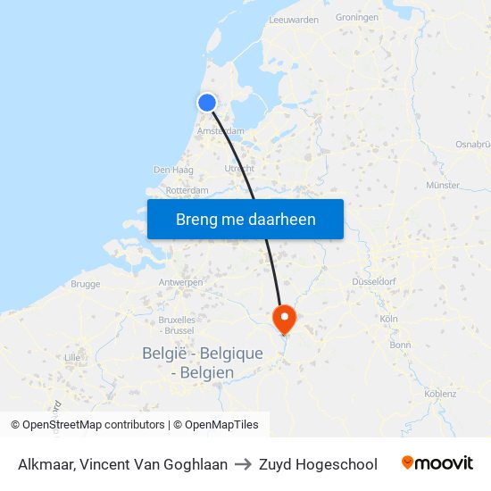 Alkmaar, Vincent Van Goghlaan to Zuyd Hogeschool map