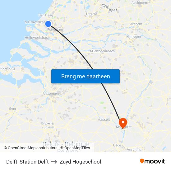 Delft, Station Delft to Zuyd Hogeschool map