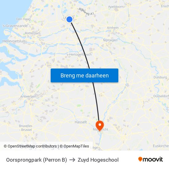 Oorsprongpark (Perron B) to Zuyd Hogeschool map