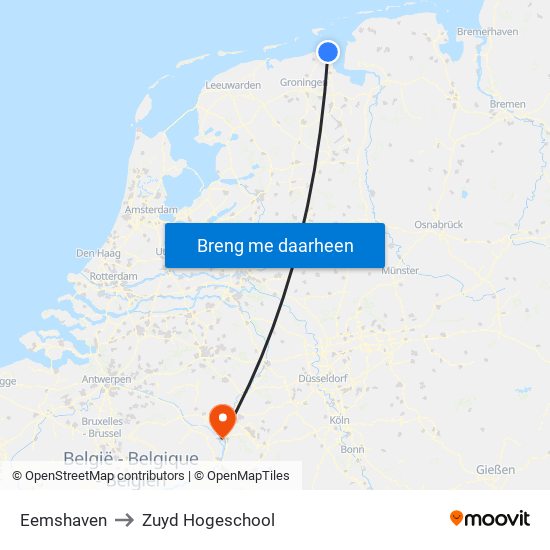 Eemshaven to Zuyd Hogeschool map