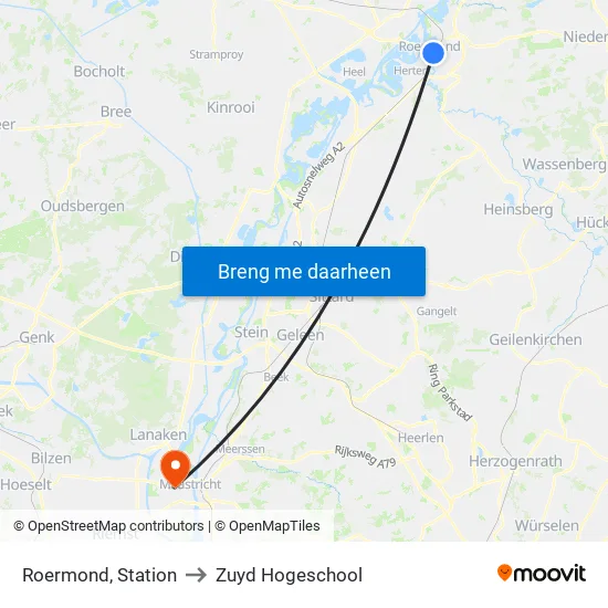 Roermond, Station to Zuyd Hogeschool map